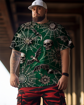 Halloween-T-Shirt und Shorts mit Totenkopf-Spinnennetz für Herren in Übergröße